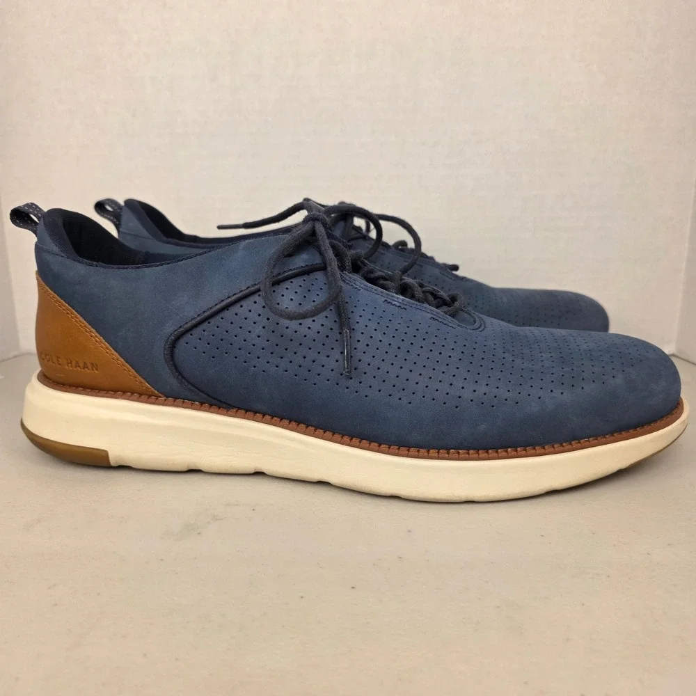 Cole Haan Grand‎ Crosscourt Wingtip Oxford 12M Navy Blue Suede Leather C38306